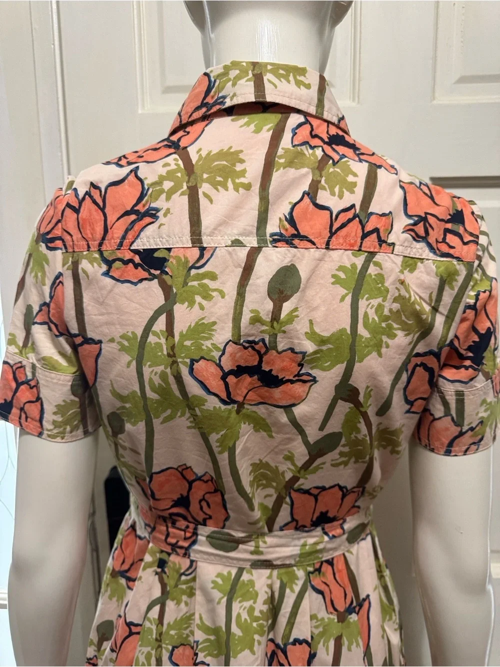 Tory Burch Cream Floral Shirt Dress with Pink and Green Accents Size 2